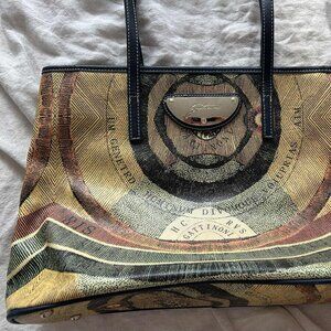 Gattinoni Navy Planetarium Faux-Leather Zip Top & Leopard Lining Purse – US OS